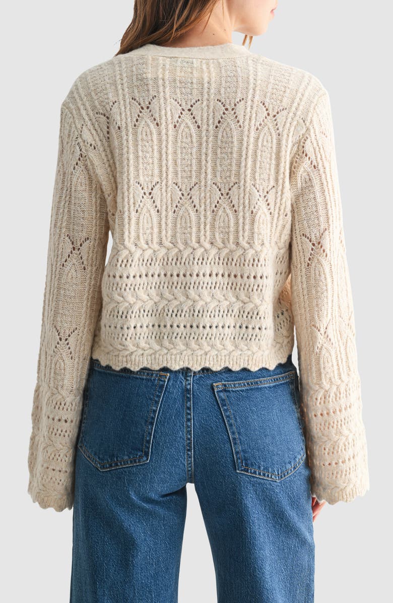 Lush Scalloped Pointelle Cardigan, Alternate, color, Oatmeal