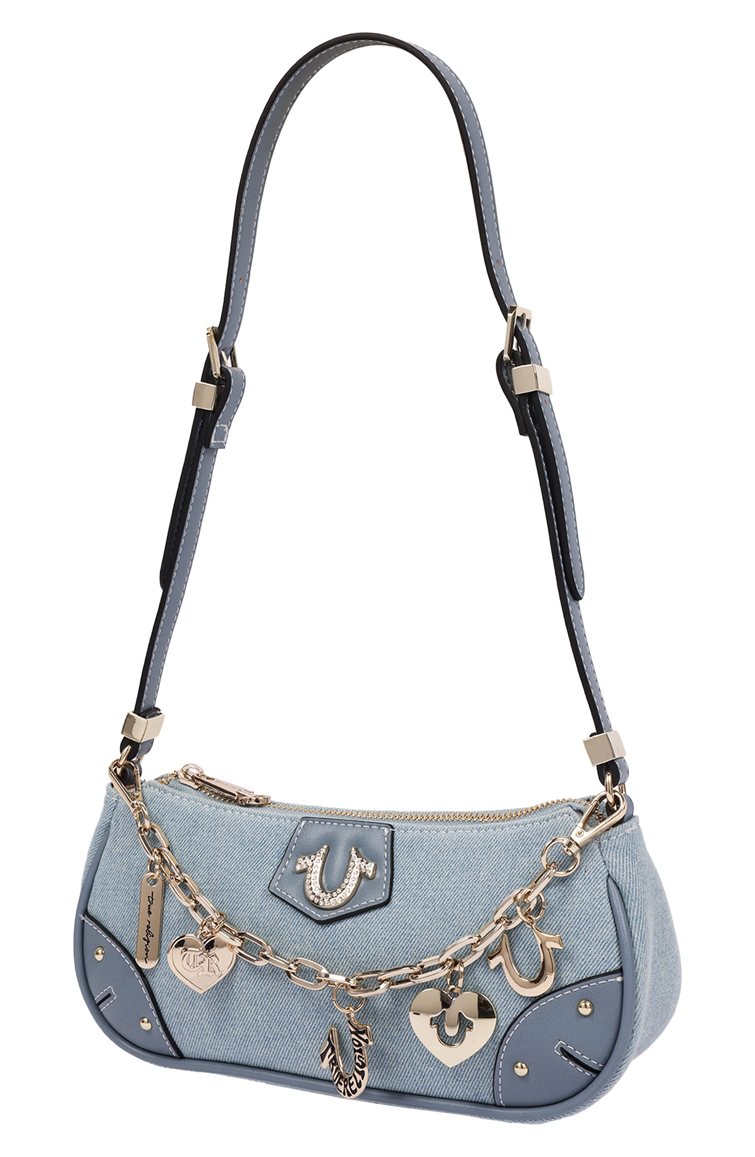 Horseshoe Chain Denim Baguette Bag, Alternate, color, DENIM