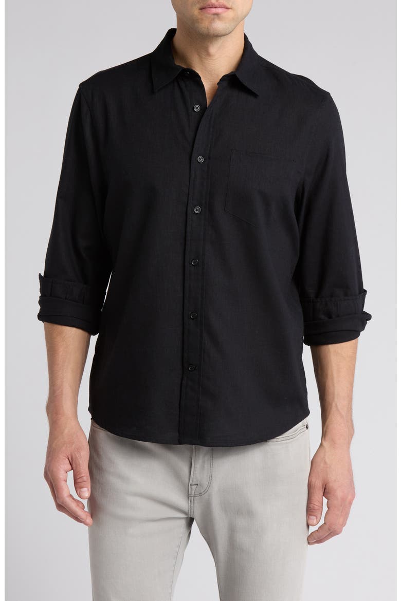 Solid Linen Blend Button-Up Shirt, Main, color, BLACK