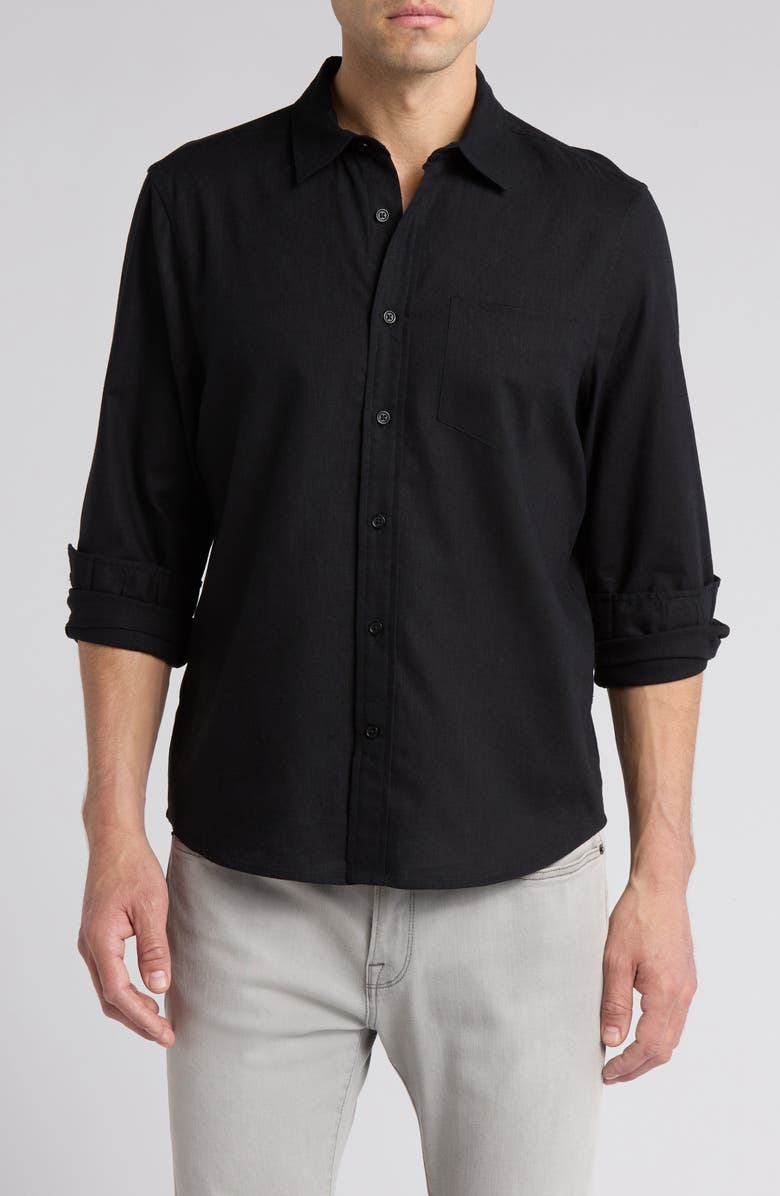 14th & Union Solid Linen & Cotton Button-Up Shirt, Main, color, Black