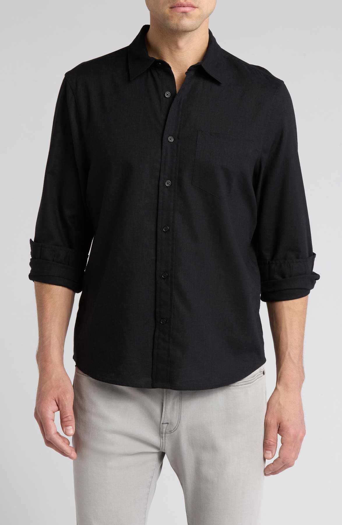 14th & Union Solid Linen Blend Button-Up Shirt