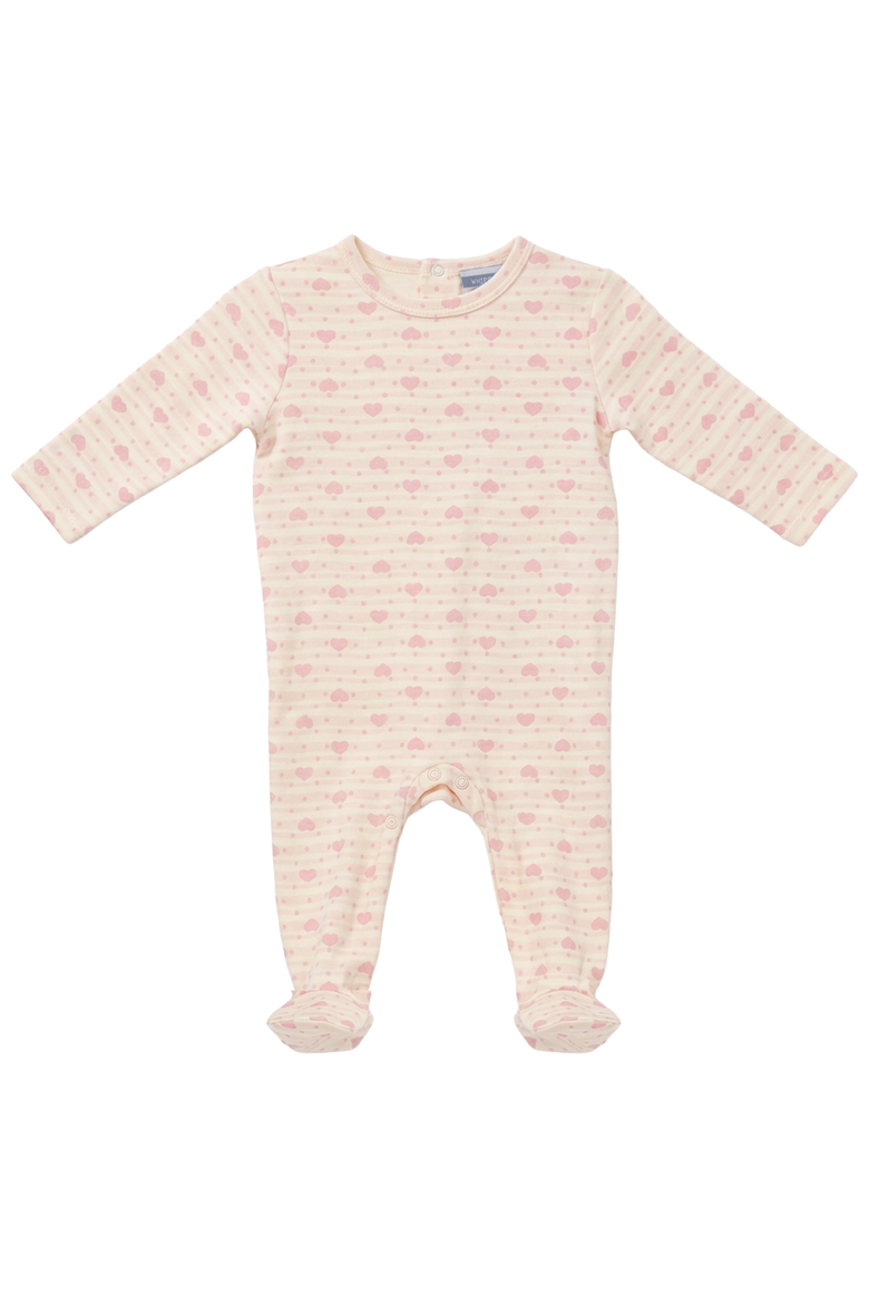 Girl Striped Dotted Heart & Star Back Snap Footed Romper, Main, color, Pink