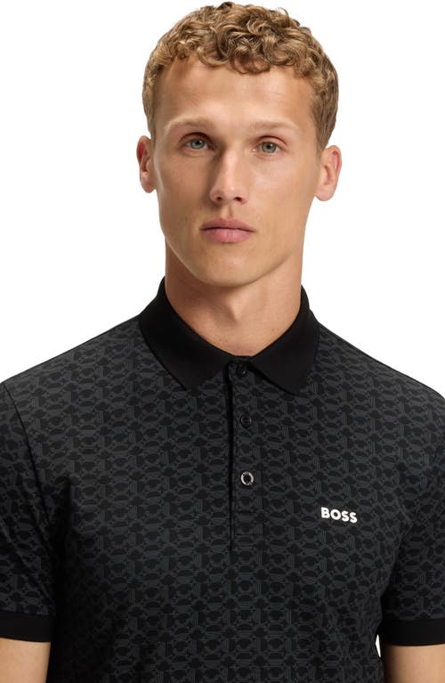Hugo Boss Boss Paddy Geo Print Cotton Polo In Black