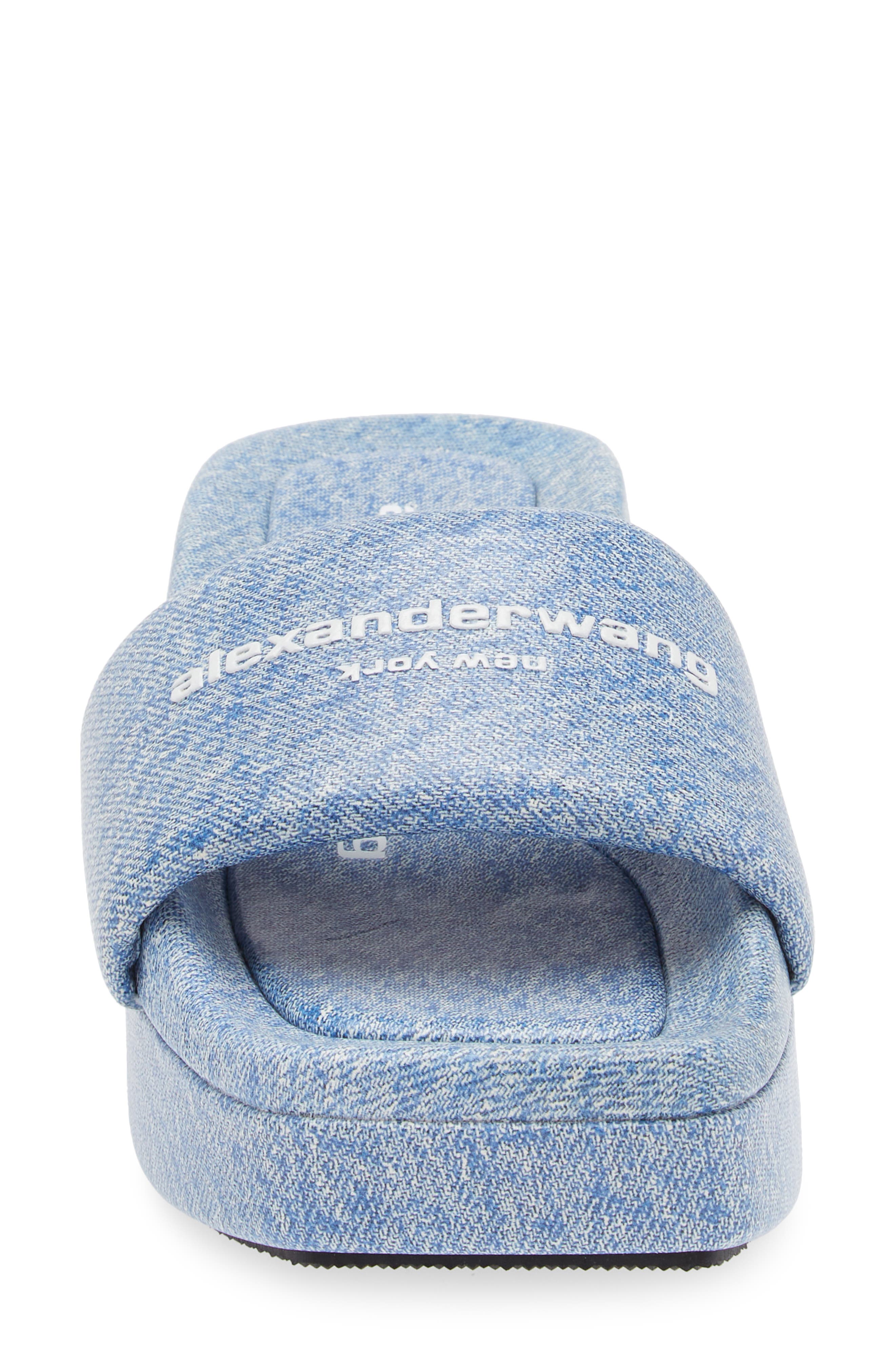 Alexander Wang Float Denim Print Leather Platform Slide Sandal, Alternate, color, 