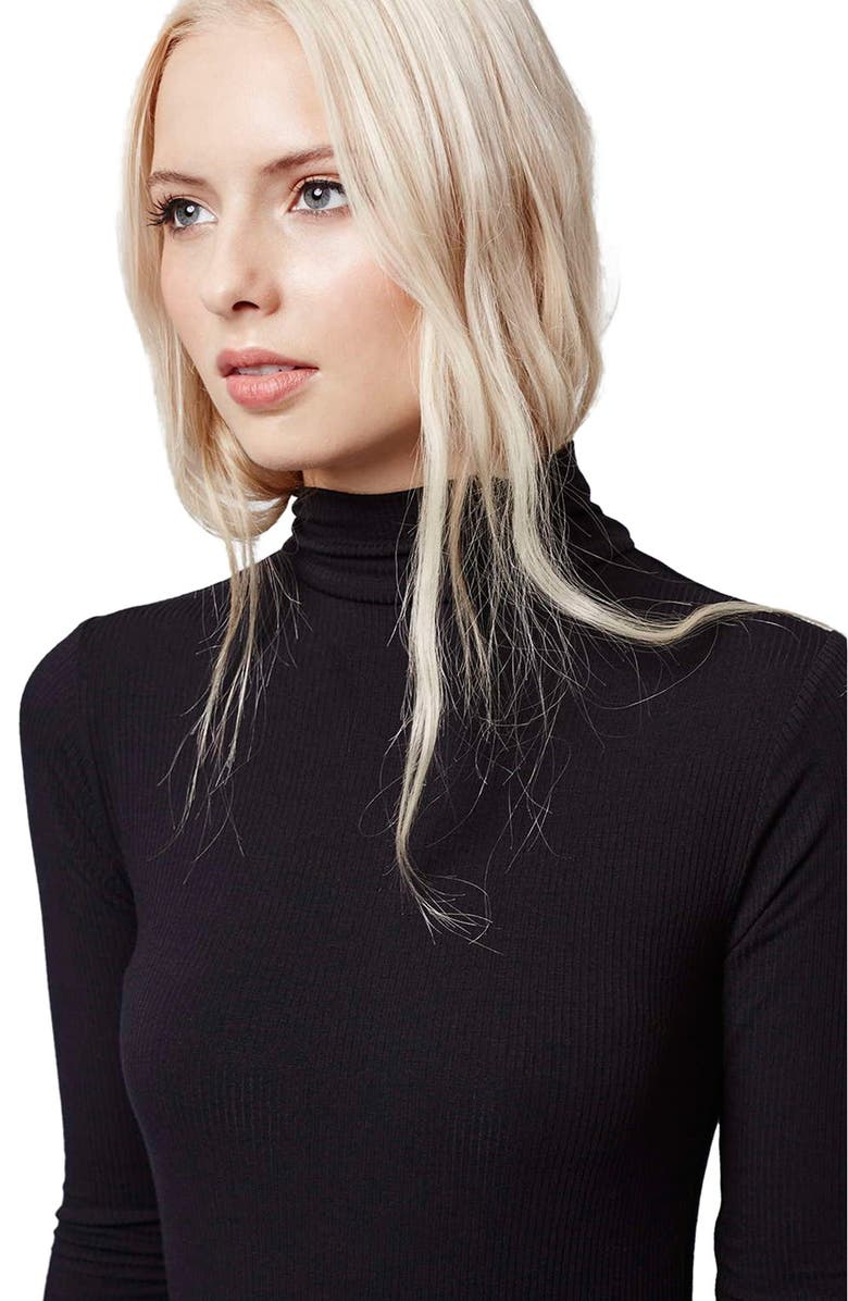 Topshop Ribbed Funnel Neck Bodysuit, Alternate, color, 