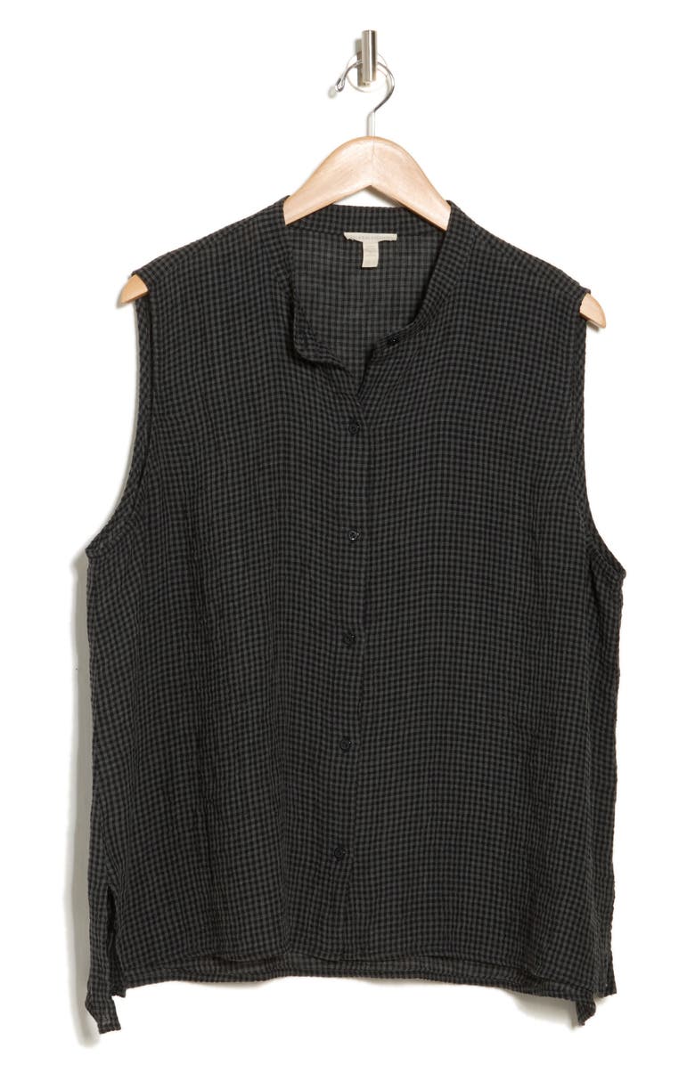 Eileen Fisher Collared Sleeveless Button-Up Shirt, Alternate, color, Black