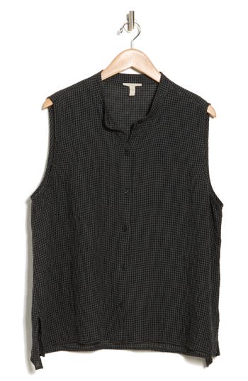 Eileen Fisher Collared Sleeveless Button-up Shirt In Black