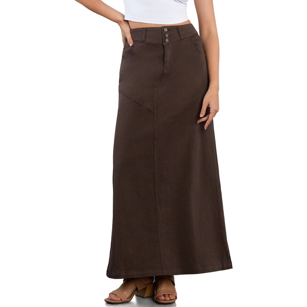 Wash Lab Denim Pieced Denim Maxi Skirt In Chocolate Brown