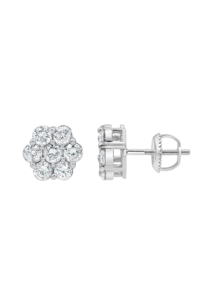 Grace 14K White Gold Flower Cluster Diamond Unisex Earrings - 1.49 Ct, Alternate, color, 14K White Gold