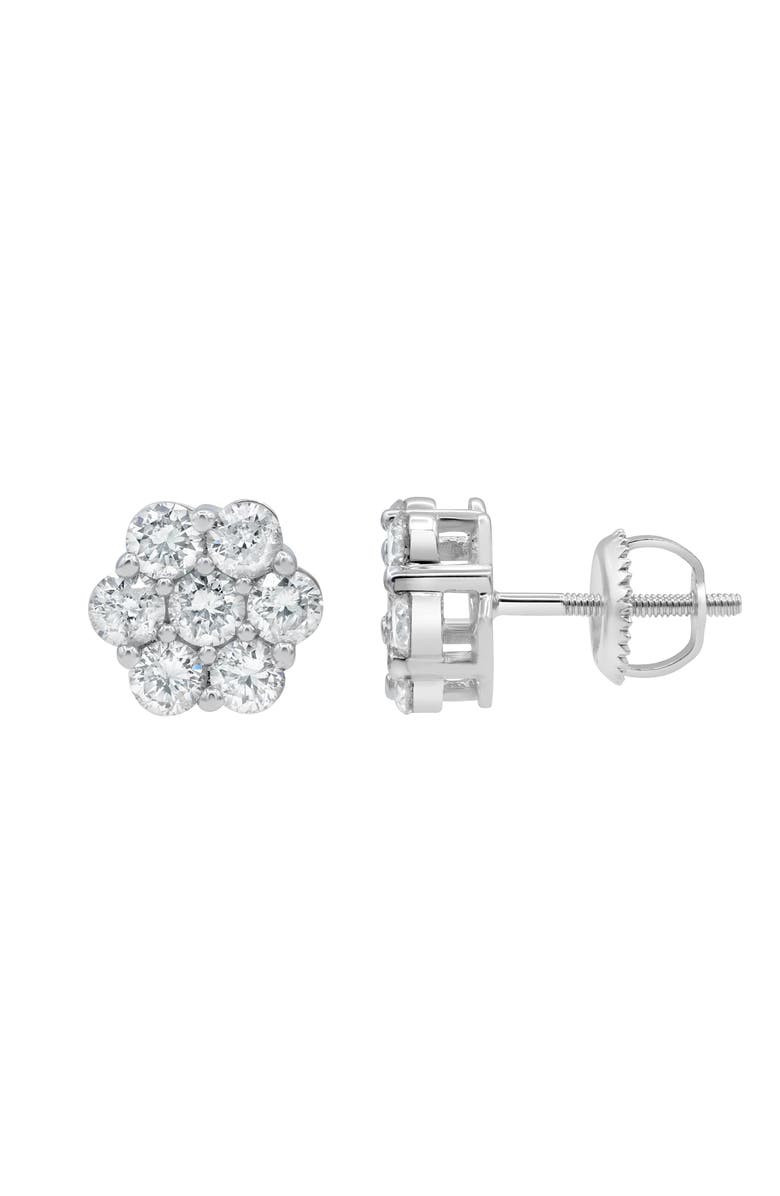 LuvMyJewelry Grace 14K White Gold Flower Cluster Diamond Unisex Earrings - 1.49 Ct, Alternate, color, 