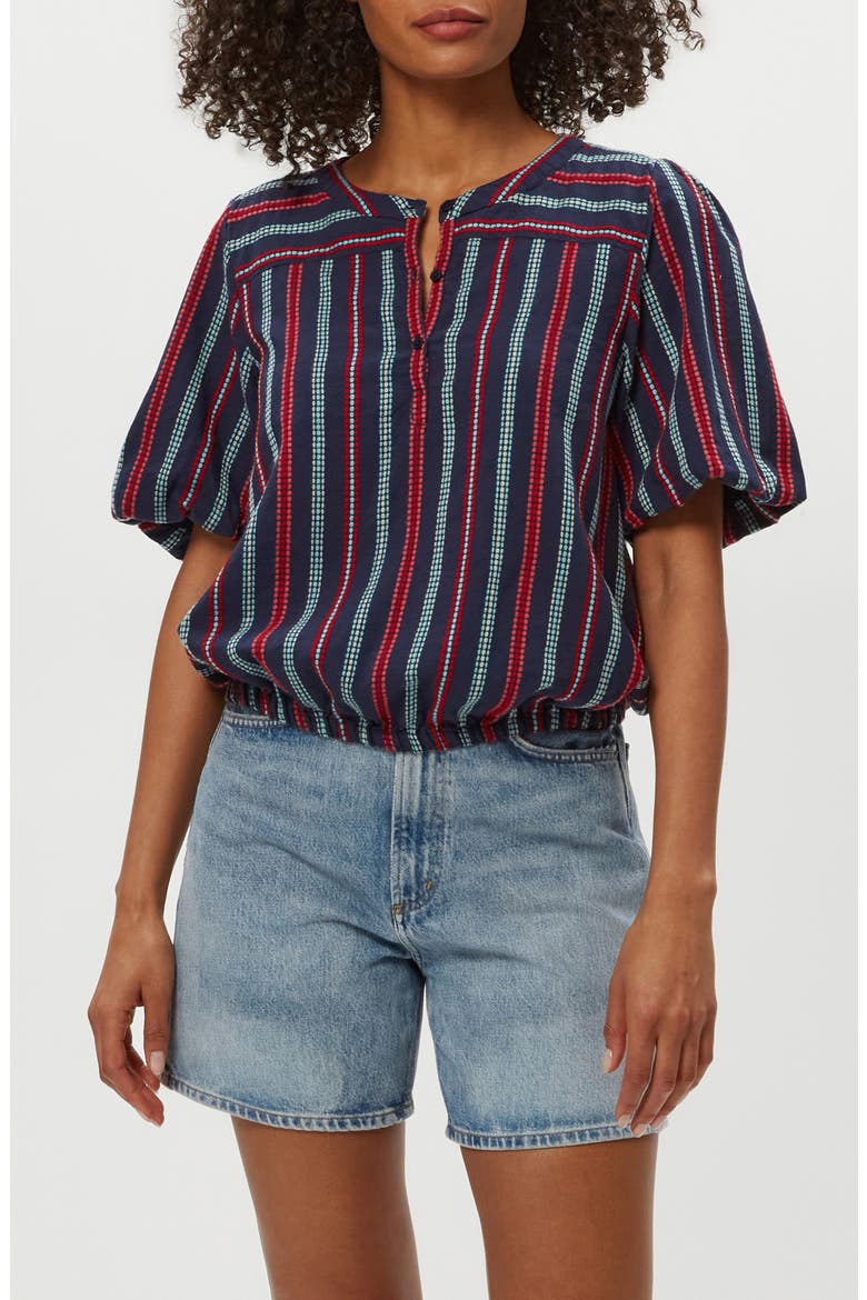 Zephyr Embroidered Stripe Bubble Hem Cotton Top, Main, color, NOCTURNAL