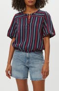 Michael Stars Zephyr Embroidered Stripe Bubble Hem Cotton Top