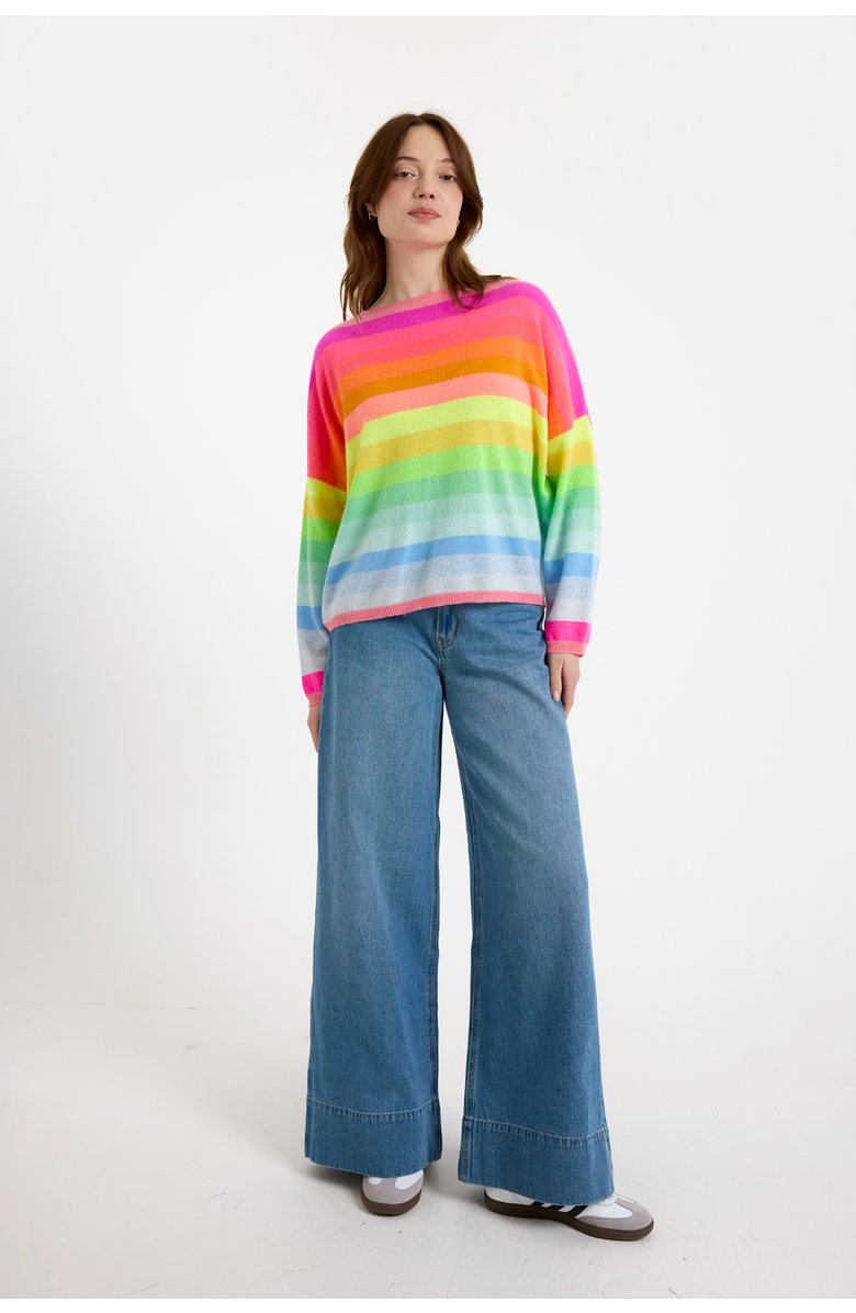 Brodie Pure Cashmere Stripe Up Crew Neck  100% Cashmere Sweater, Main, color, Rainbow Stripes