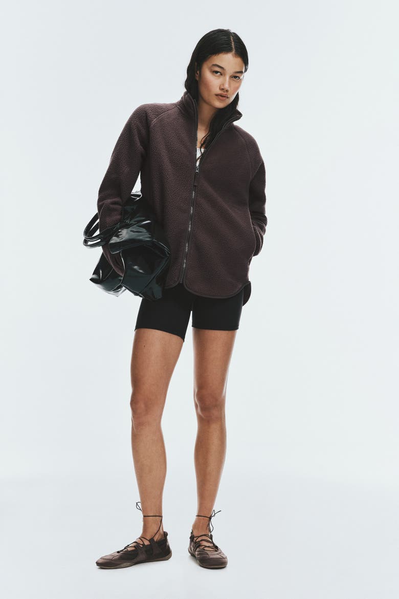 Teddy Fleece Activewear Jacket, Alternate, color, Dark heather