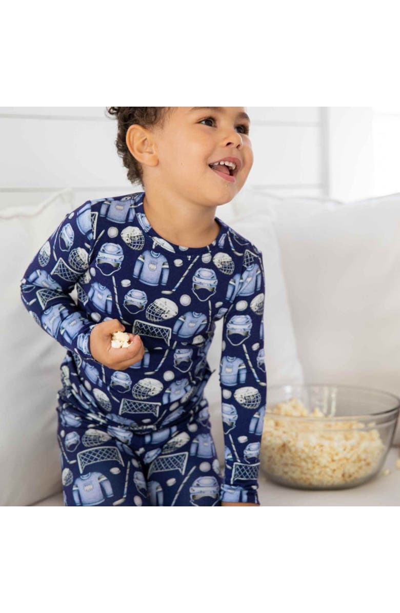 Lev Baby Hockey Print 2-Piece Pajama Set, Alternate, color, Blue