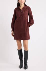 Caslon® Suede Leather Button Front Dress