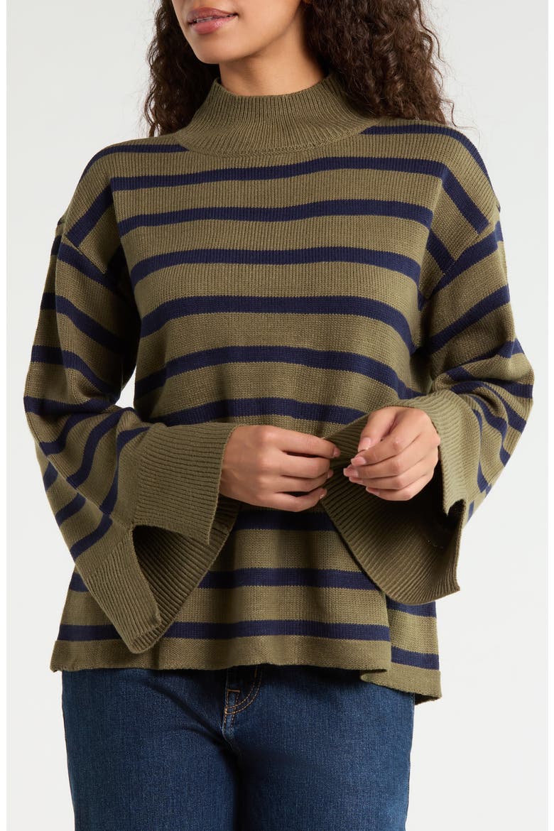 Slayder Stripe Mock Neck Sweater, Alternate, color, OLIVE MULTI