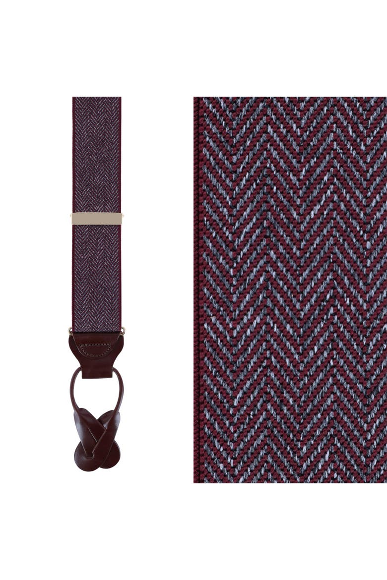 Silas Classic Herringbone Elastic Button End Suspenders, Main, color, Burgundy