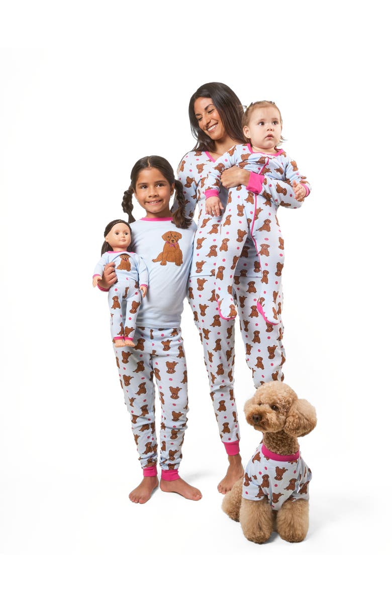 Leveret Kids Footed Printed Cotton Matching Family Pajamas, Animal Kingdom Prints, Alternate, color, Puppy