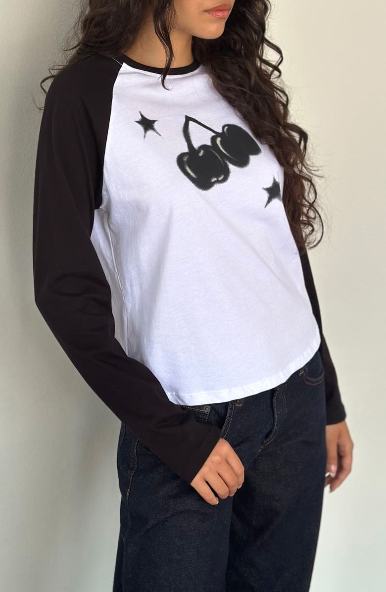 Motel Kyiato Black Cherry Cotton Graphic T-Shirt, Alternate, color, White And Black Cher