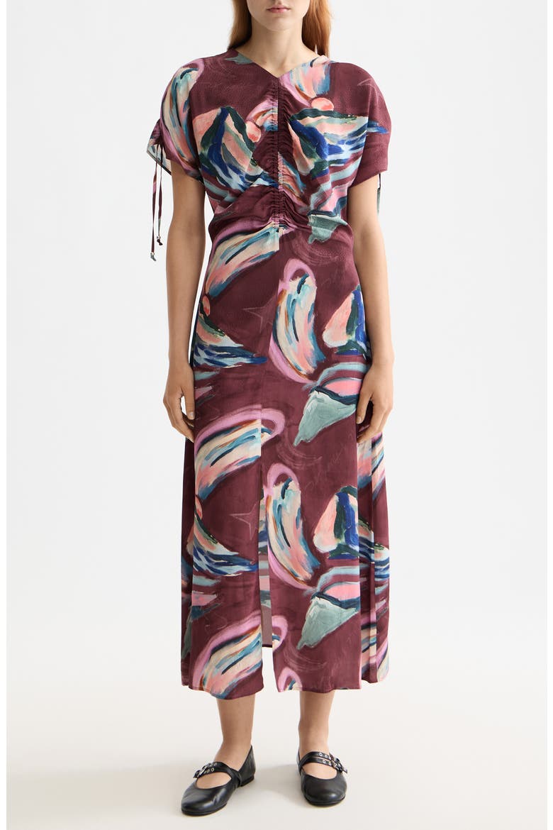 Short Sleeve Drawstring Maxi Dress, Main, color, ABSTRACT MOUNTAIN