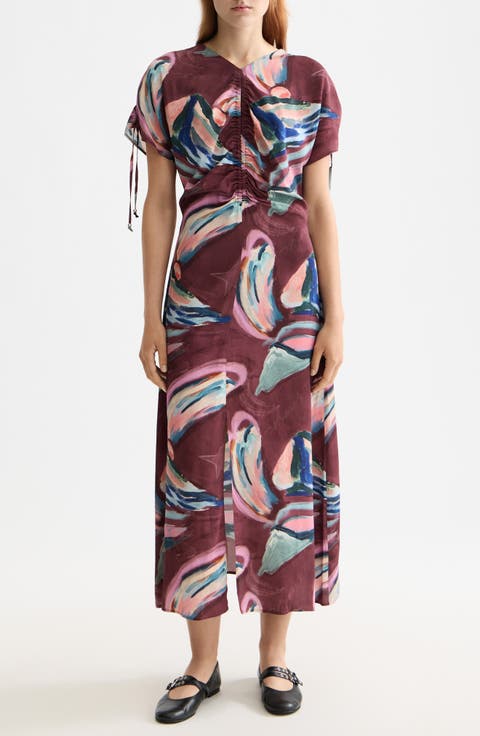 Short Sleeve Drawstring Maxi Dress