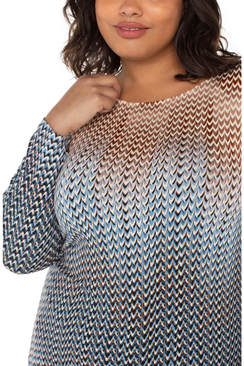 Abstract Print Boat Neck Long Sleeve Top, Alternate, color, BLUE/ TAN MULTI