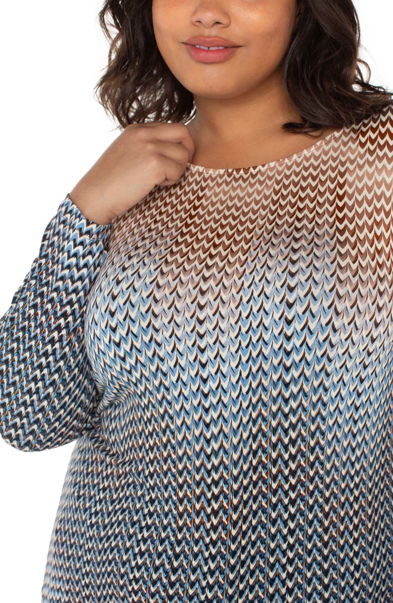 Liverpool Los Angeles Abstract Print Boat Neck Long Sleeve Top, Alternate, color, Blue/ Tan Multi