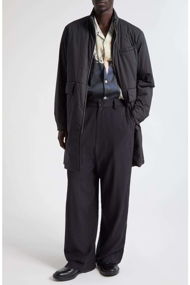 Leather Trim Insulated Cotton Coat, Alternate, color, BLACK