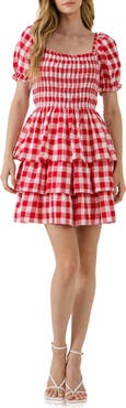 English Factory Gingham Smocked Minidress