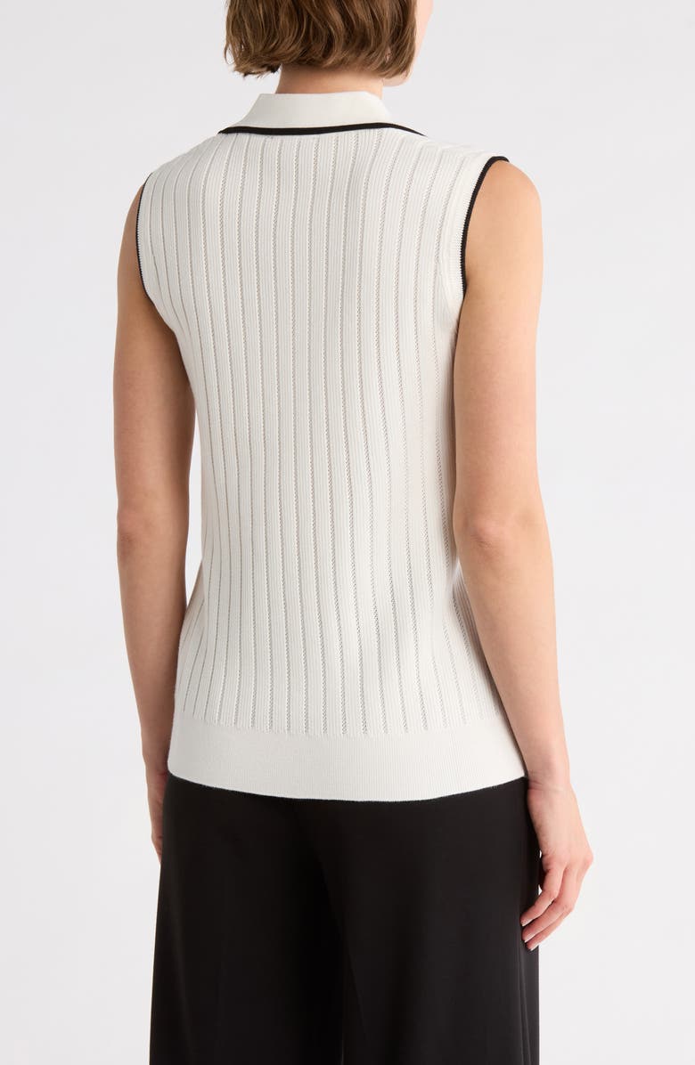 Adrianna Papell Tipped Sleeveless Polo Sweater, Alternate, color, Ivory/ Black