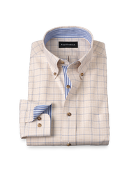 Paul Fredrick Cotton Buttondown Collar Twill Slim Contrast Trim Button Cuff Long Sleeve