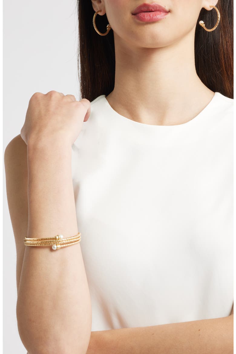 Faux Pearl Cap Coil Bracelet, Alternate, color, WHITE- GOLD