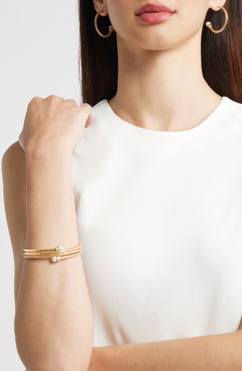 Nordstrom Faux Pearl Cap Coil Bracelet, Alternate, color,