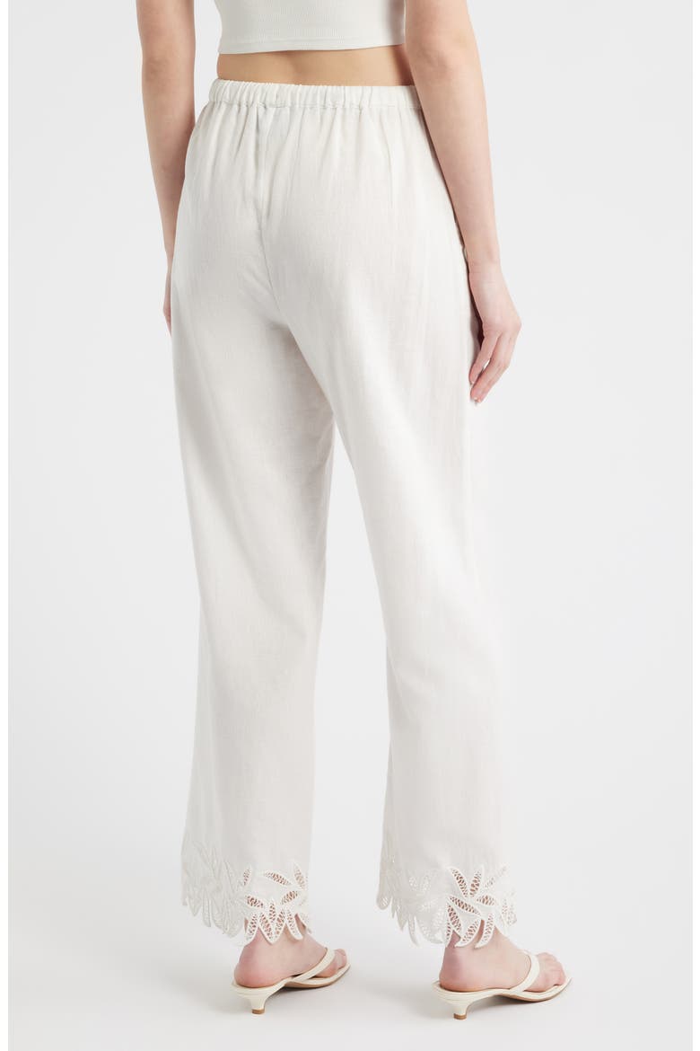 Emmie Cotton & Linen Drawstring Pants, Alternate, color, WHITE PALM EMBROIDERY