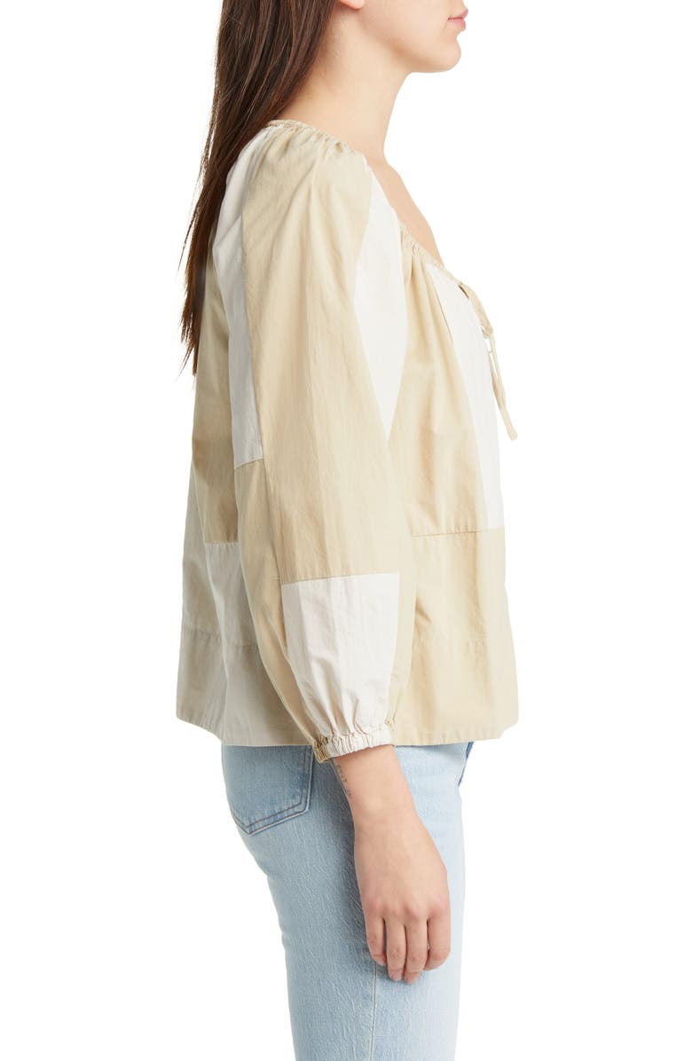 Madewell Patchwork Tie Front Poplin Top, Alternate, color,