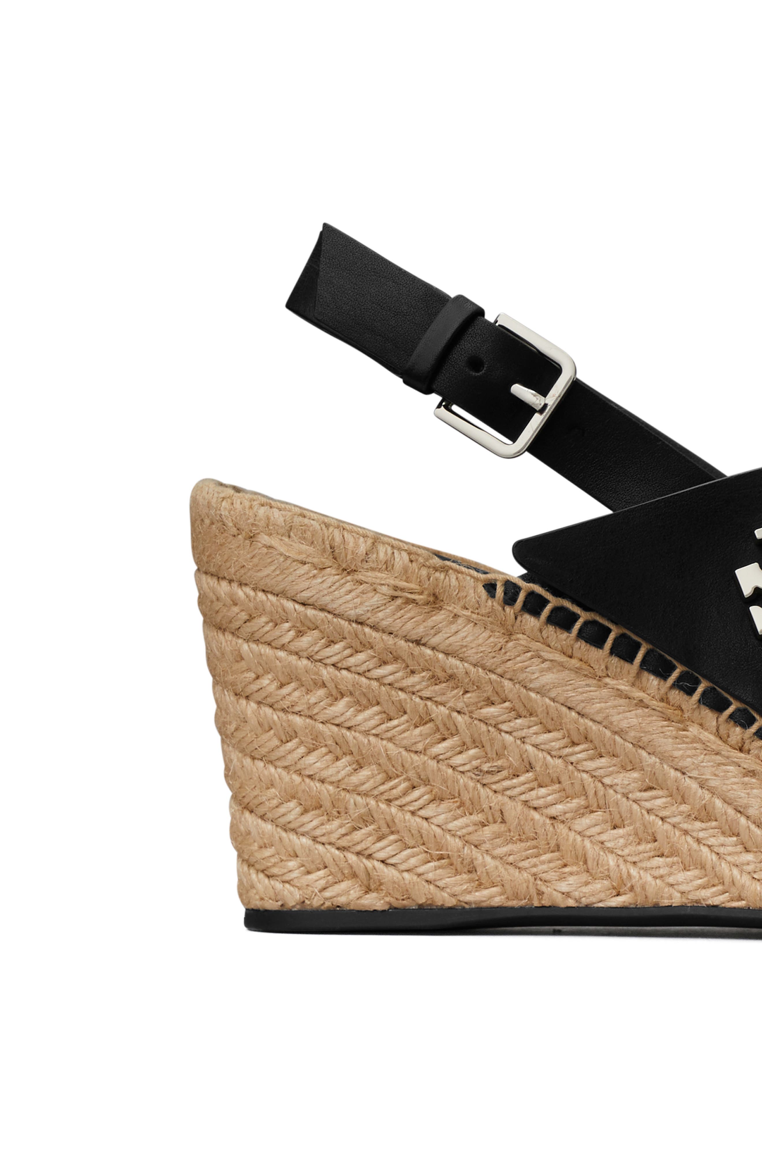 Tory Burch Turnlock Espadrille Slingback Platform Wedge Sandal, Alternate, color, Perfect Black