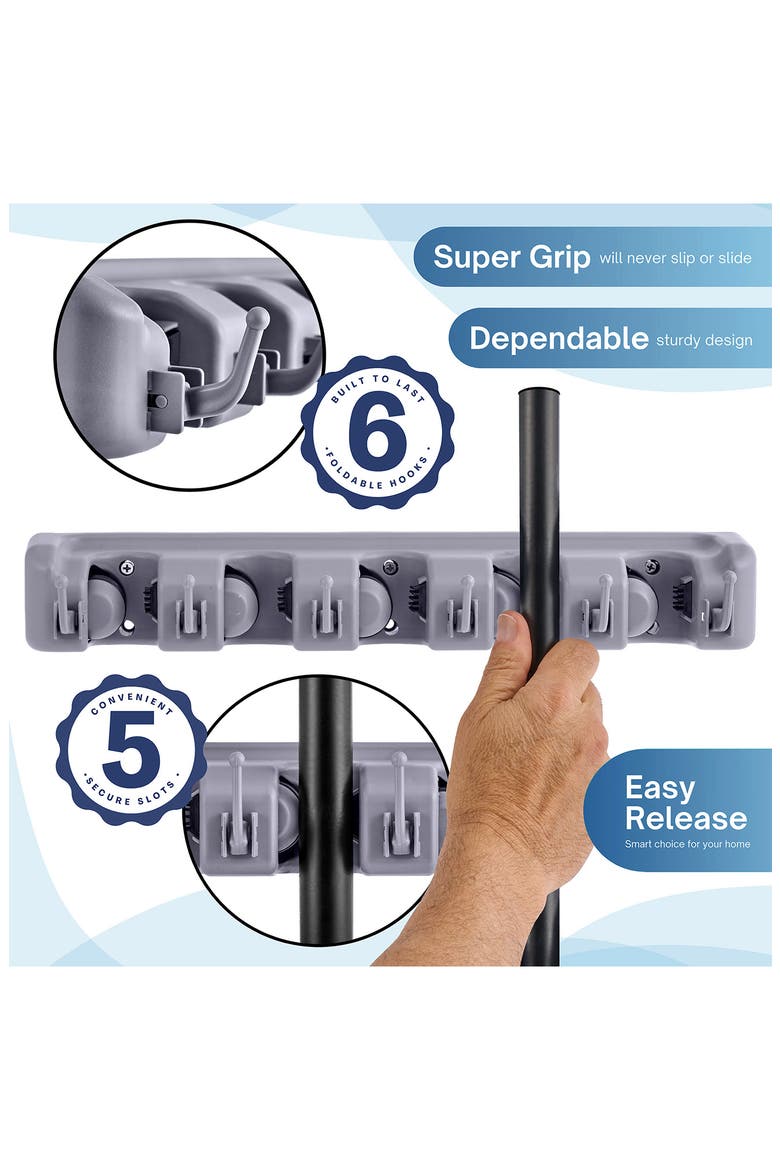 Set of 2 Wall Mounted Mop & Broom Holders, Alternate, color, GRAY