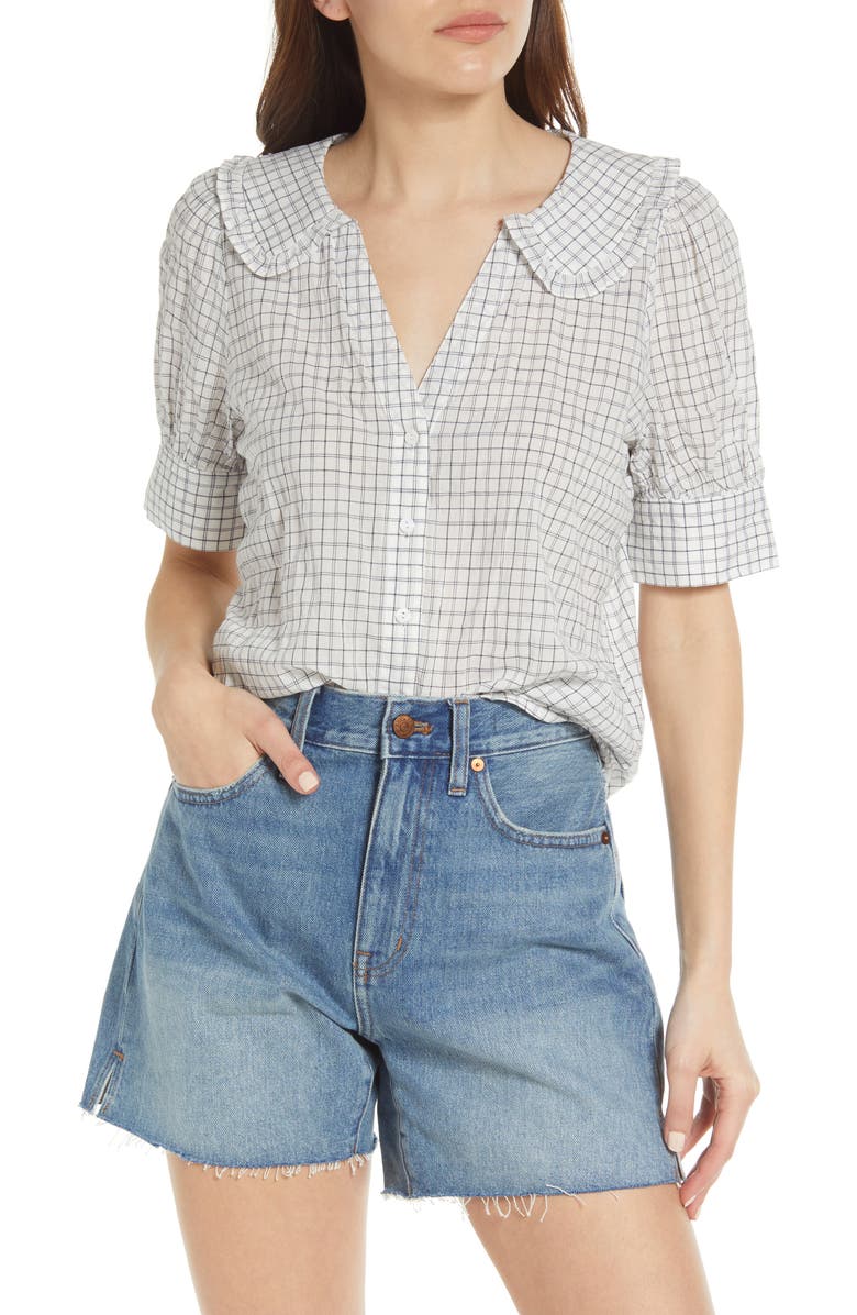 Madewell Women's Windowpane Check Peter Pan Collar Shirt, Main, color, 
