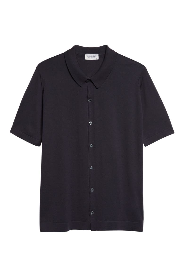 Folke Knit Short Sleeve Cotton Button-Up Shirt, Alternate, color, NAVY