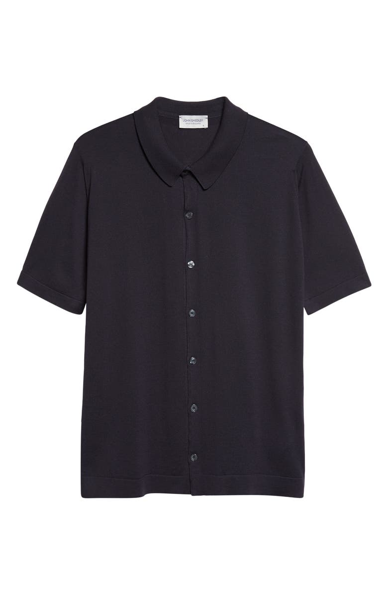 John Smedley Folke Knit Short Sleeve Cotton Button-Up Shirt, Alternate, color, Navy