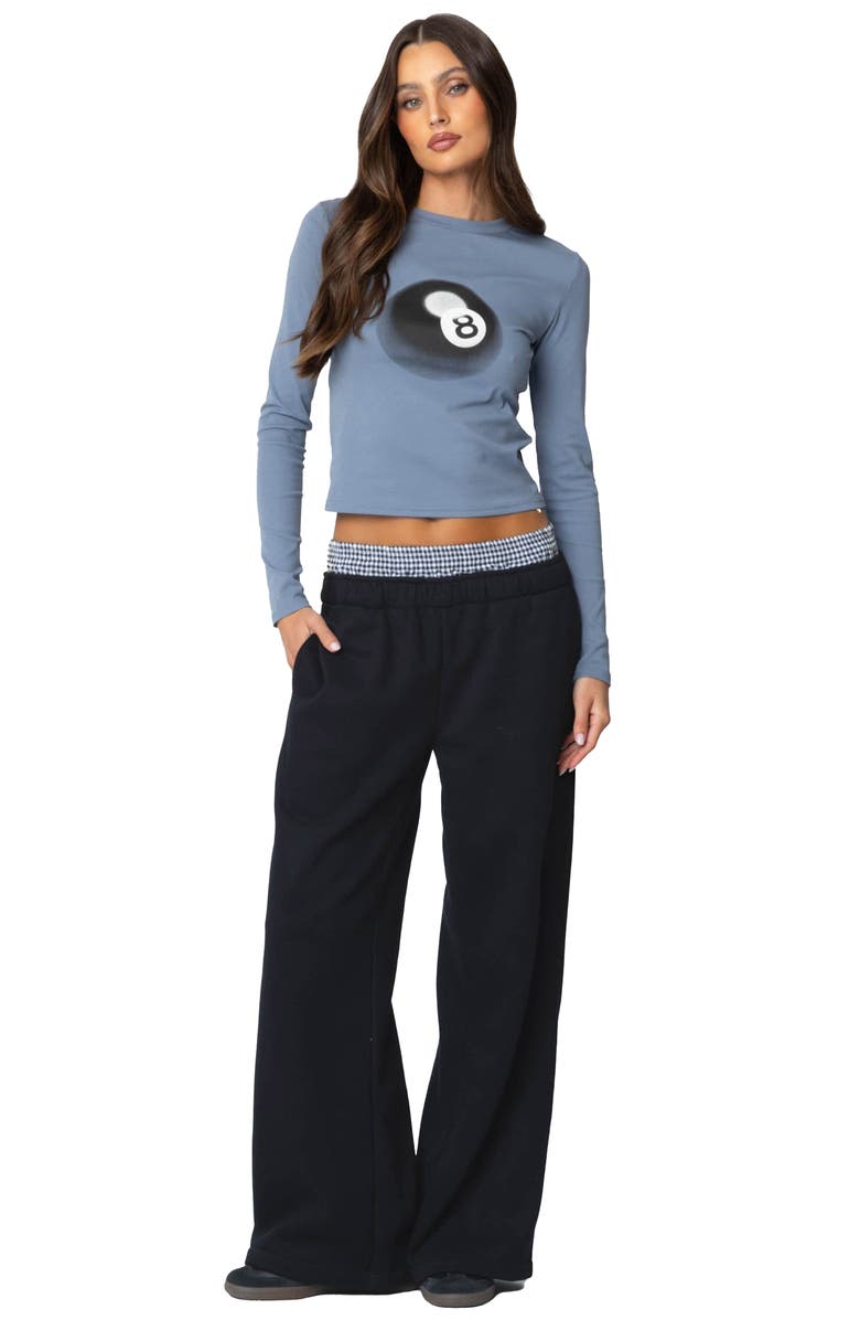 EDIKTED Gingham Boxer Detail Sweatpants, Alternate, color, Black