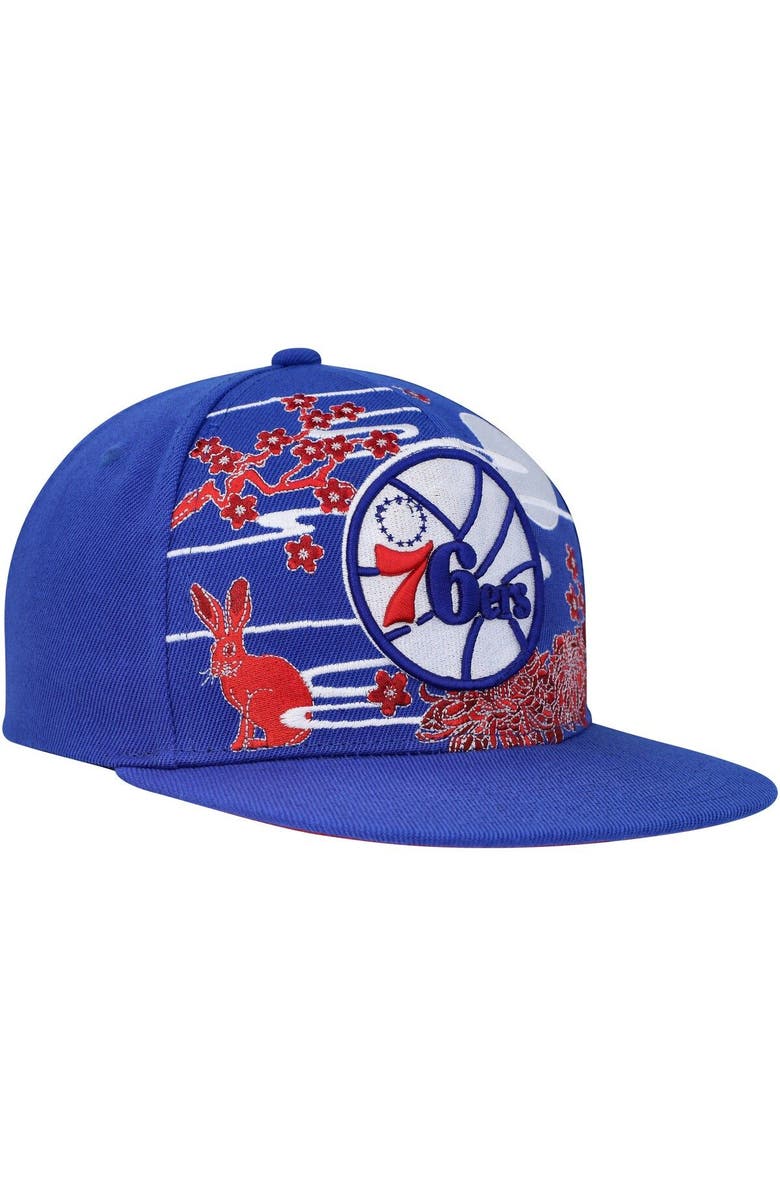 Mitchell & Ness Men's Mitchell & Ness Royal Philadelphia 76ers Hardwood Classics Asian Heritage Scenic Snapback Hat, Alternate, color, 