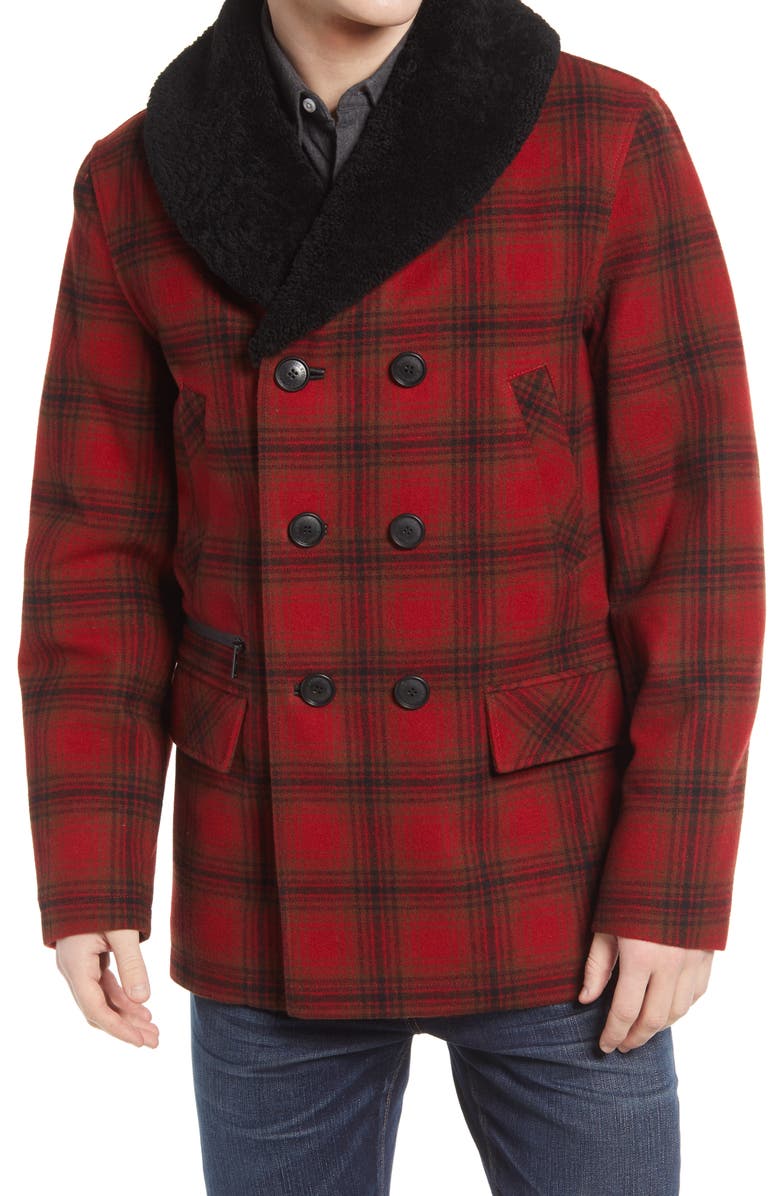Pendleton Tribeca Genuine Shearling Trim Plaid Coat, Alternate, color,