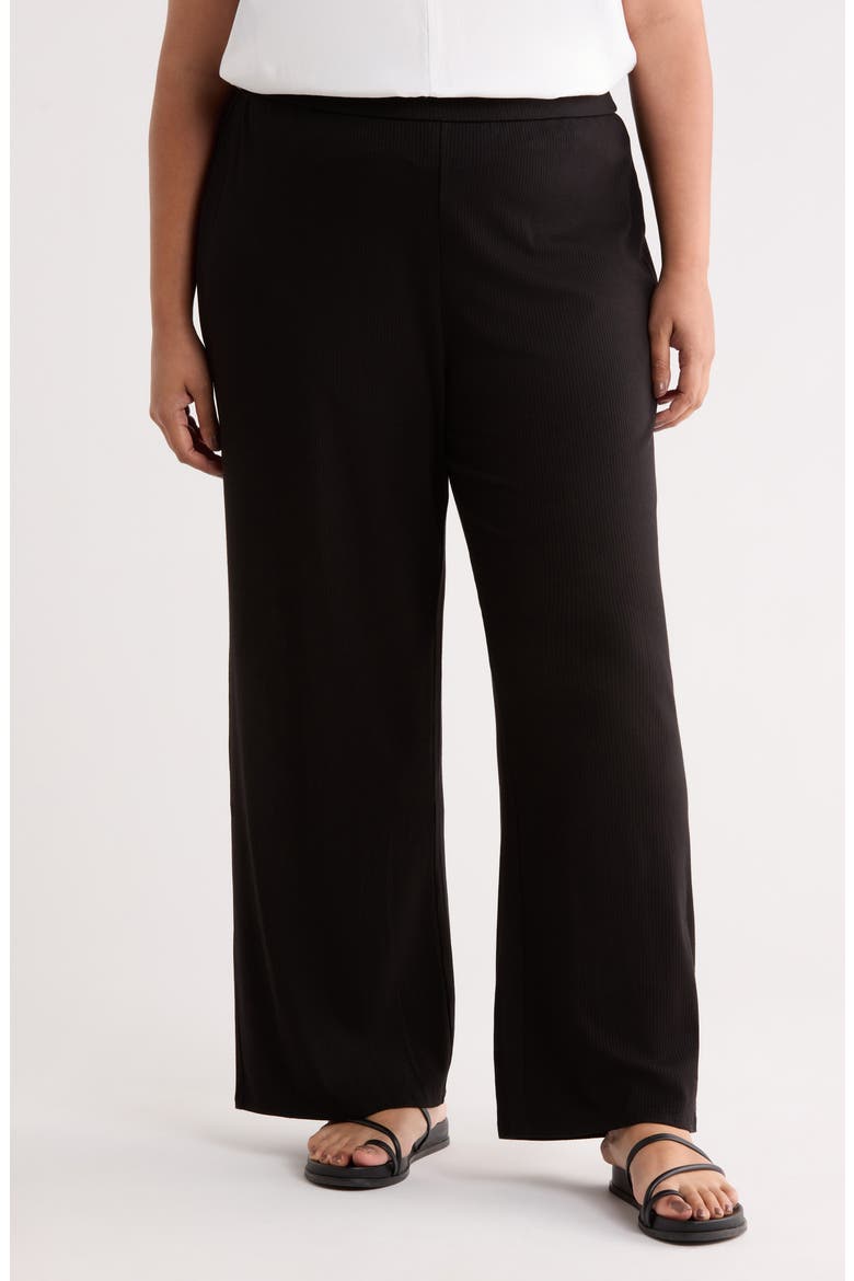 Rib Wide Leg Pants, Main, color, BLACK
