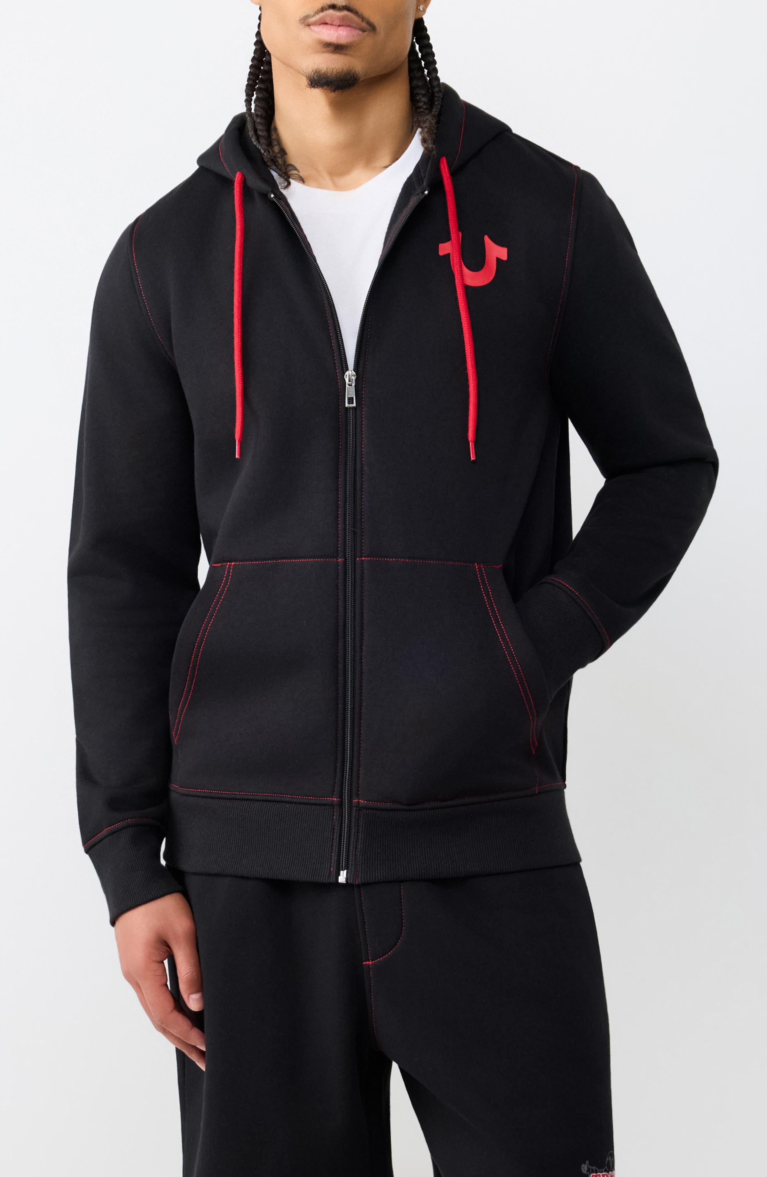 True Religion Contrast Stitching Zip Hoodie
