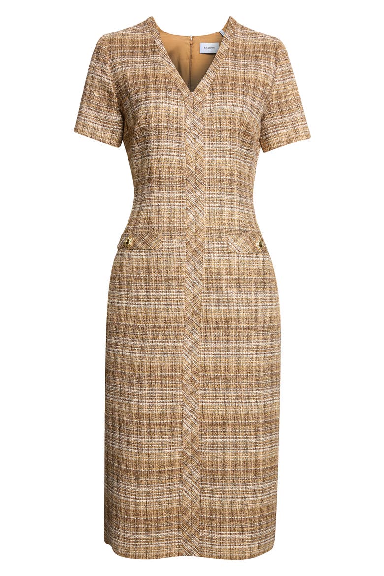 Artisanal Weave Tweed Midi Dress, Main, color, COPPER MULTI