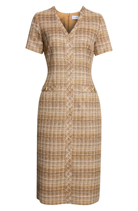 Artisanal Weave Tweed Midi Dress