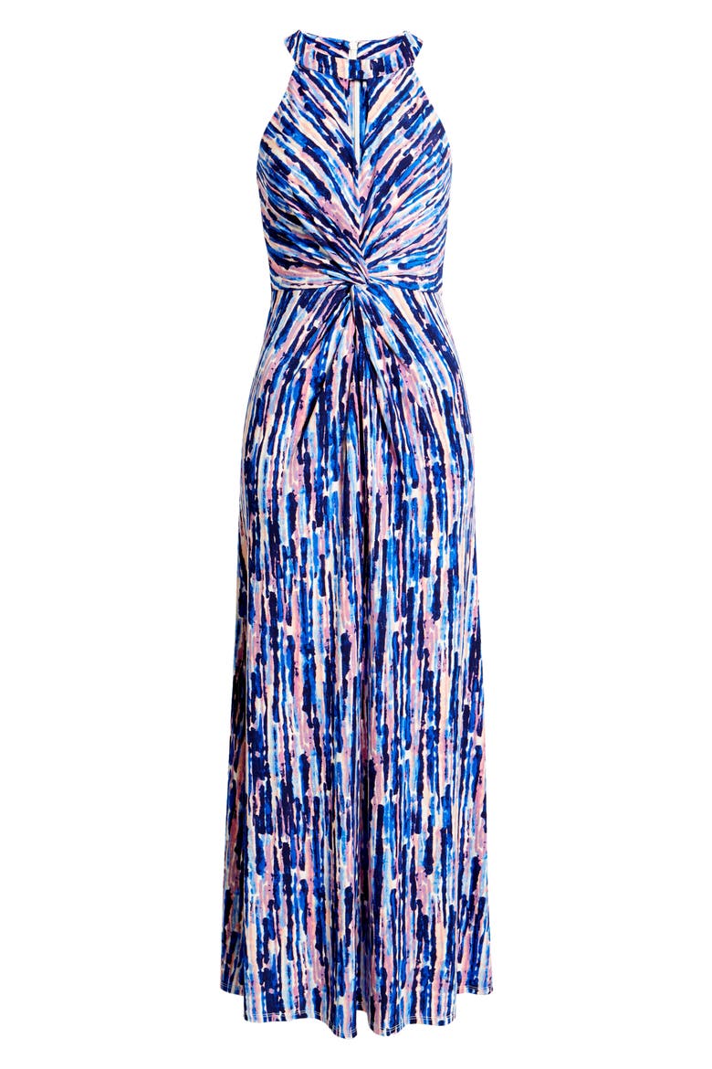 Halter Neck Twist Front Maxi Dress, Alternate, color, BLUE MULTI