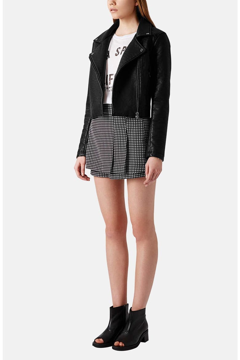'Scarlet' Faux Leather Biker Jacket, Alternate, color, BLACK